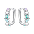 925 Sterling Silver Earrings with Nano Opal, Shell Pearl and Glass, 1.4cm for Women