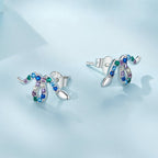 925 Sterling Silver Earrings with Pavé Setting CZ, 7x15mm, Plated Platinum for Women