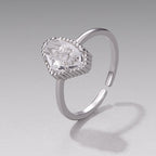 925 Sterling Silver Ring with Transparent Glass and CZ, 0.15cm Width, for Women