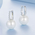 925 Sterling Silver Earrings with White Gold Plating and Shell Pearl for Women
