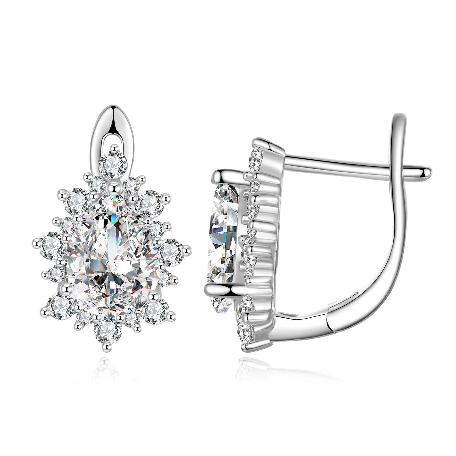 925 Sterling Silver Platinum Plated CZ Pavé Setting Earrings