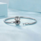 925 Sterling Silver White Gold Plated 17cm CZ Pavé Bracelet for Women