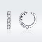 925 Sterling Silver Earrings with Pavé CZ in Platinum Plating, 1.6 x 0.3 cm for Women