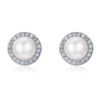 925 Sterling Silver Freshwater Pearl Earrings with CZ for Women