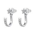 925 Sterling Silver CZ Earrings with White Gold Plating, 1.4x0.5cm for Women