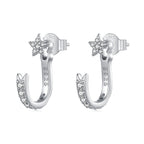 925 Sterling Silver CZ Earrings with White Gold Plating, 1.4x0.5cm for Women