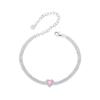 925 Sterling Silver White Gold Plated 8mm CZ Pendant Bracelet for Women