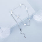 925 Sterling Silver White Gold Plated Necklace with Shell Pearl 400+50mm