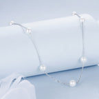 925 Sterling Silver White Gold Plated Necklace with Shell Pearl 400+50mm