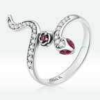 925 Sterling Silver Oxidized Snake Ring with Pavé Setting CZ for Women - Size 7.0