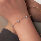 925 Sterling Silver Plated White Gold 17+3.5cm Heart-Shaped Bracelet for Women