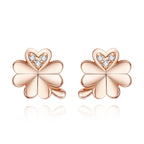925 Sterling Silver Earrings with Pavé Setting CZ in Rose Gold 0.9x0.7cm for Women