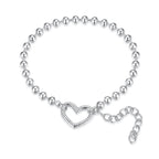 925 Sterling Silver 16+5cm White Gold Plated Heart Bracelet for Women