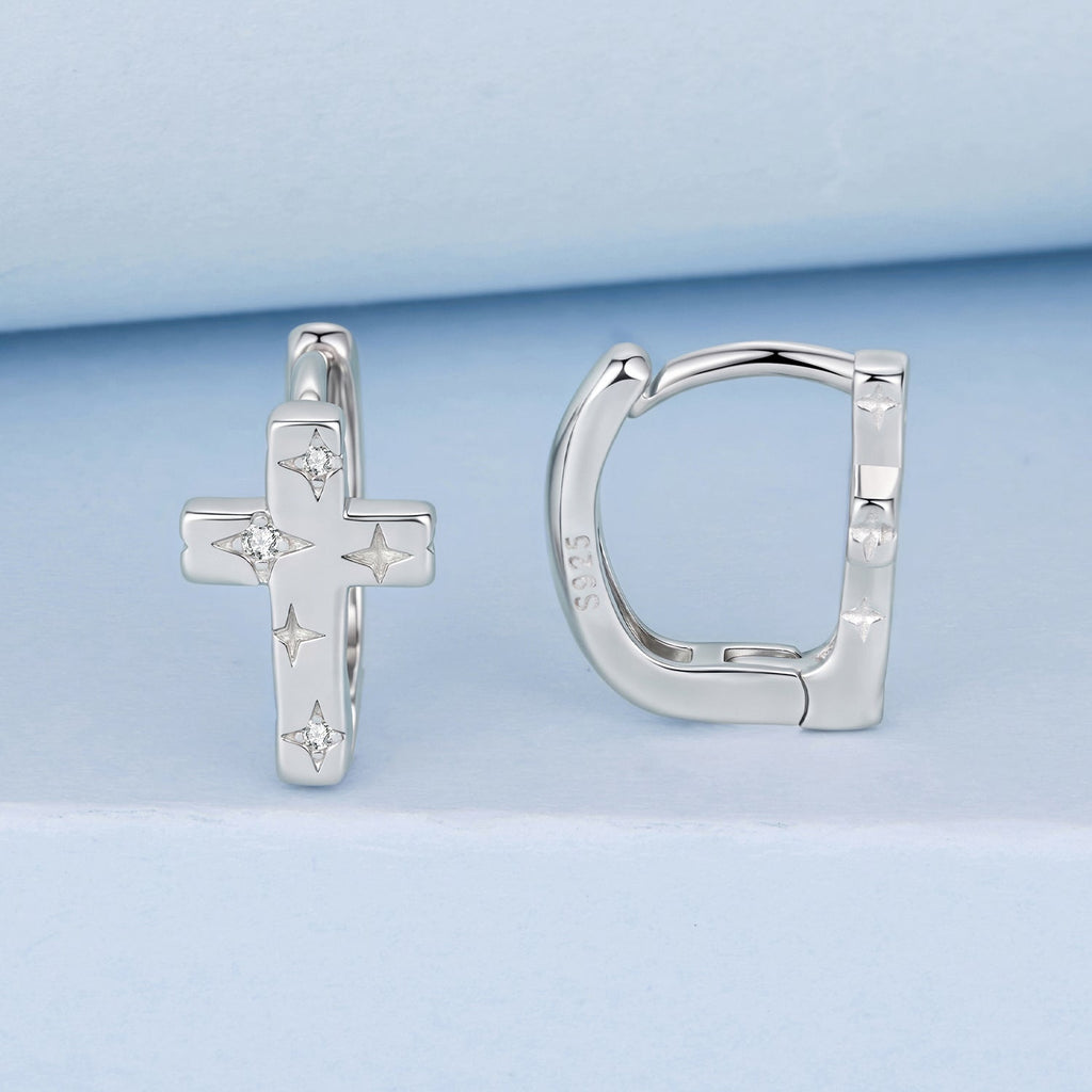 925 Sterling Silver Hoop Earrings with Pavé Setting CZ, 1.3x0.8cm, for Women