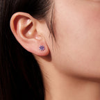 925 Sterling Silver Earrings with Pavé CZ and Enamel Process, 0.8cm, White Gold Plated for Women