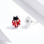 925 Sterling Silver Earrings with Enamel - Bug 1.0 x 0.8 cm, Flower 0.9 x 0.9 cm - Women