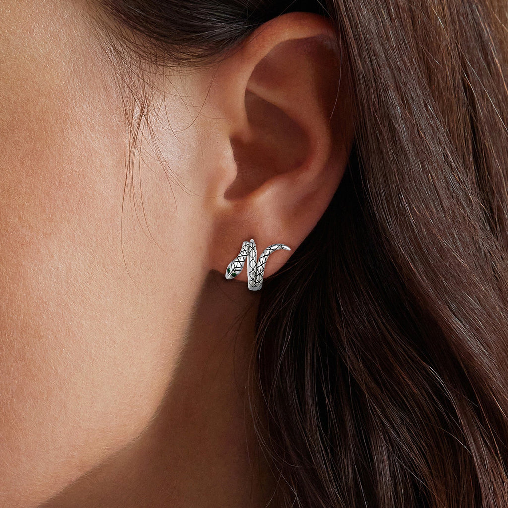 925 Sterling Silver Earrings with Pavé Setting CZ in Oxidized Finish