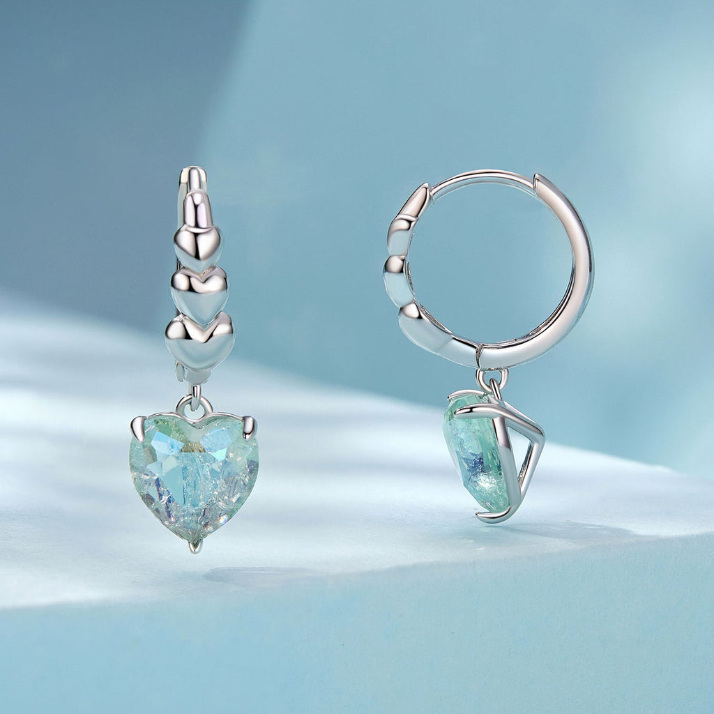 925 Sterling Silver Earrings with Transparent Glass, Plated White Gold, Size 23x8.5mm for Women