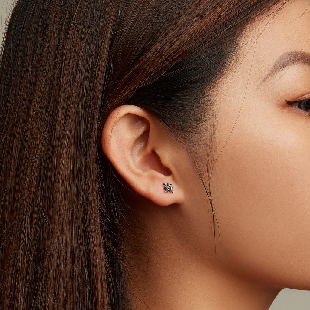 925 Sterling Silver Earrings with Pavé Setting CZ, Size 0.8*0.7cm for Women