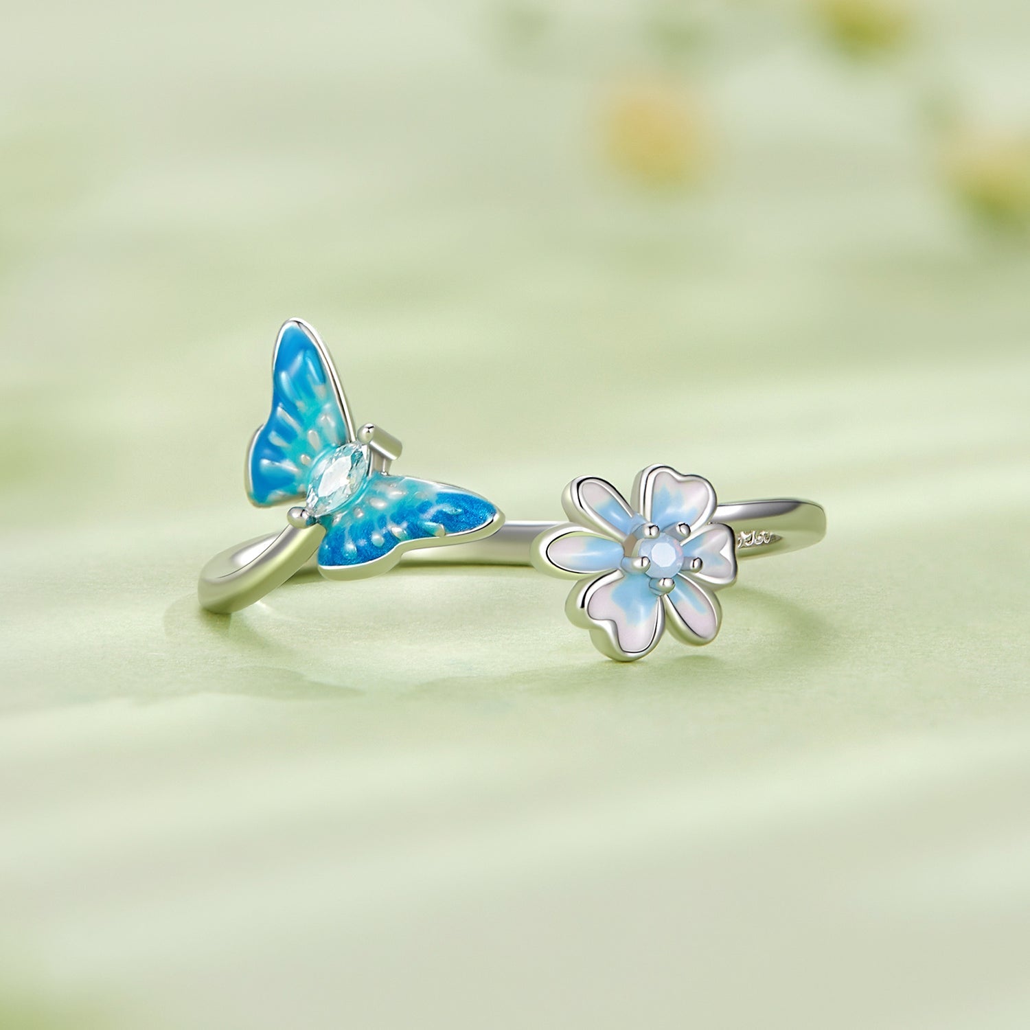 925 Sterling Silver Opal Nanometer Stone Platinum Plated Ring