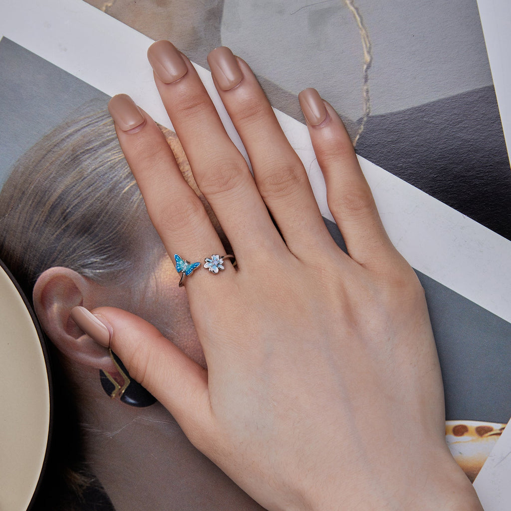 925 Sterling Silver Opal Nanometer Stone Platinum Plated Ring