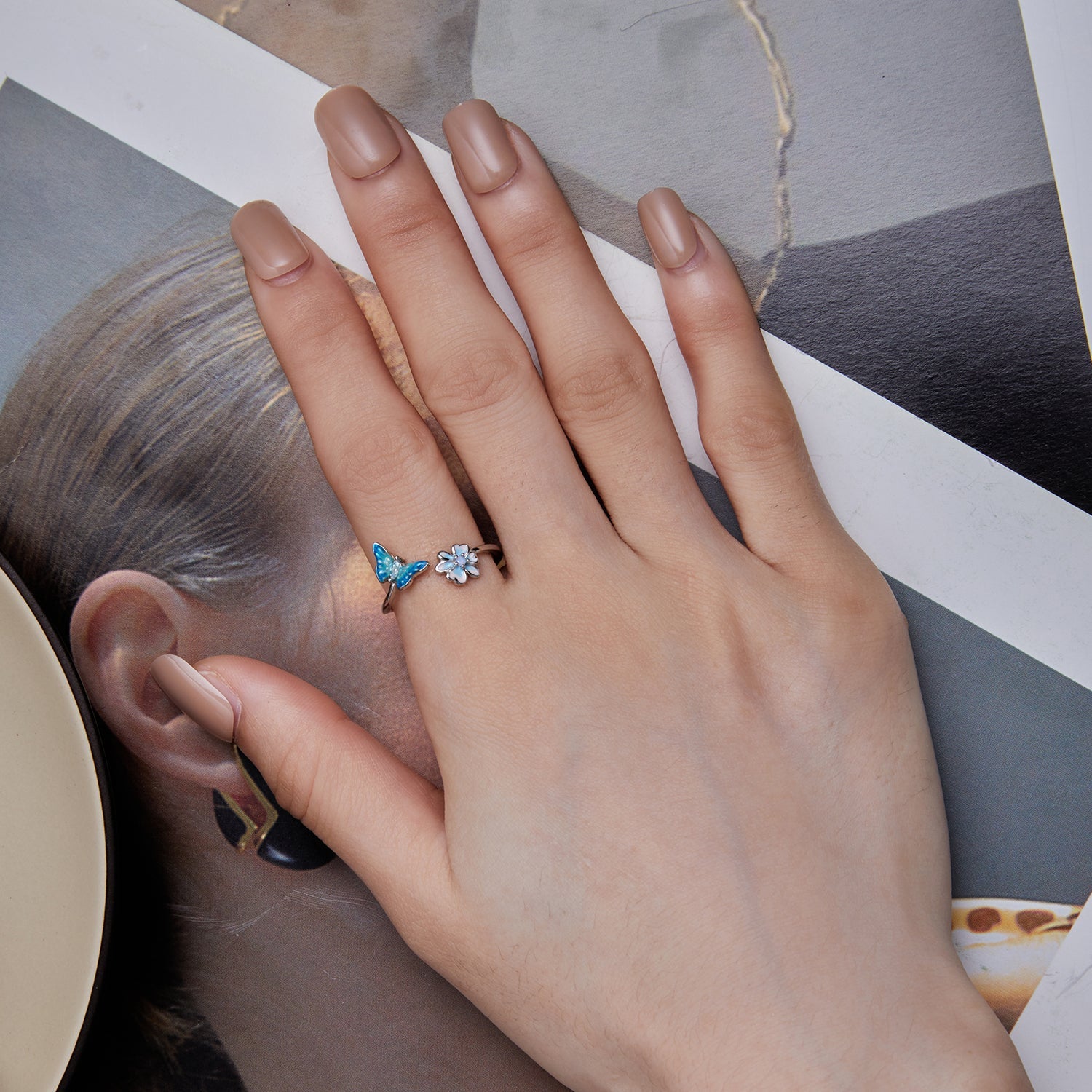 925 Sterling Silver Opal Nanometer Stone Platinum Plated Ring