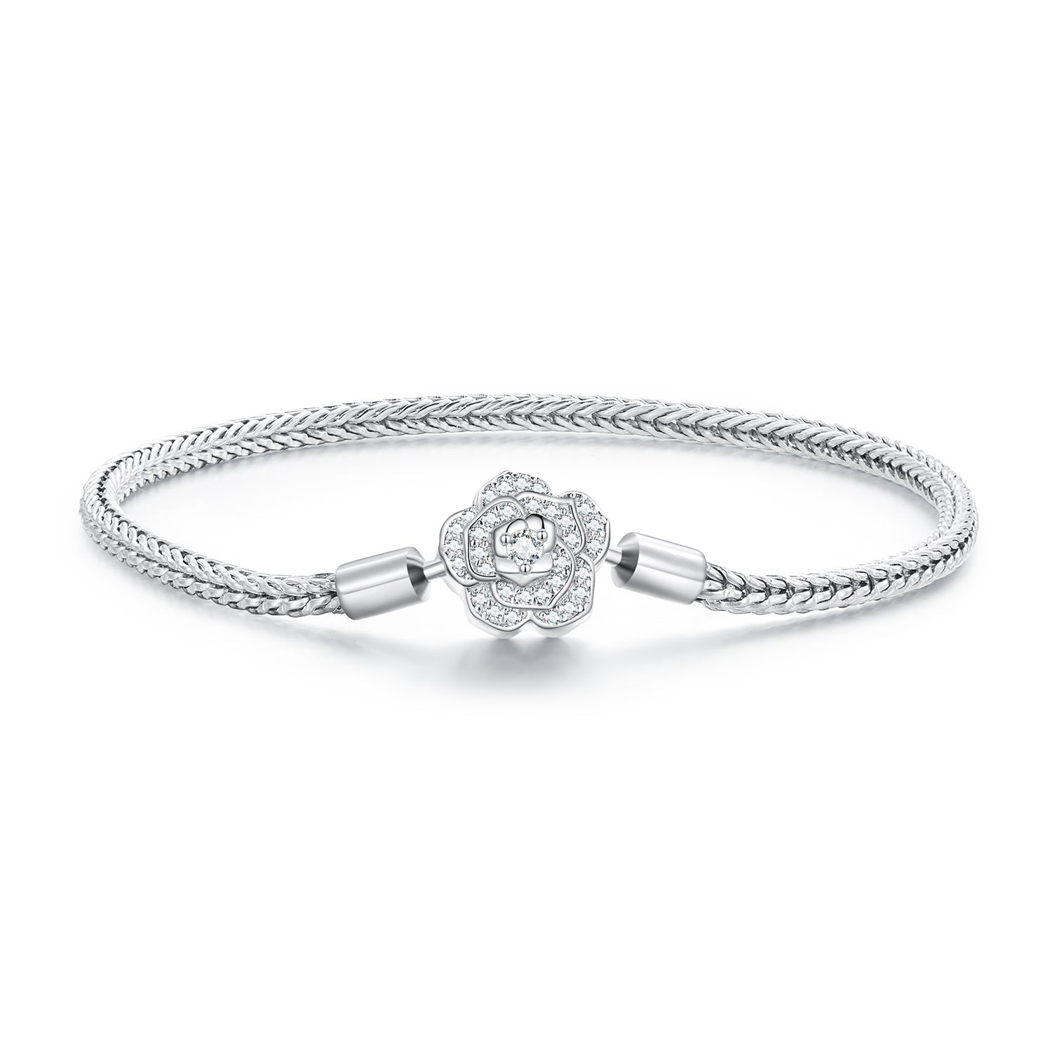 925 Sterling Silver Bracelet with Pavé Setting CZ, 17cm for Women