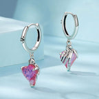 925 Sterling Silver Earrings with Transparent Glass, 28x9mm, Women's Jewelry
