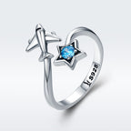 S925 Sterling Silver Star and Airplane Ring Set for Women