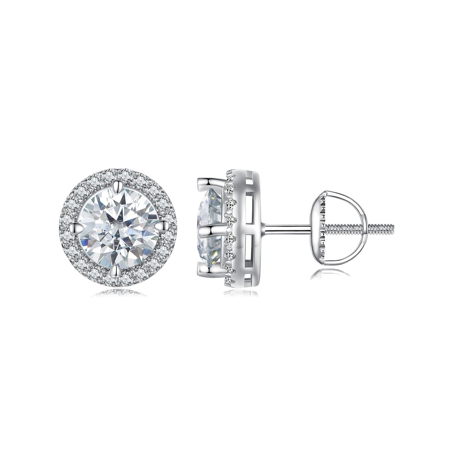 925 Sterling Silver Moissanite 1 Carat Earrings in 10mm Pavé Setting for Women