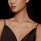 925 Sterling Silver Moissanite Pendant Necklace for Women, 39+5cm, Platinum Plated