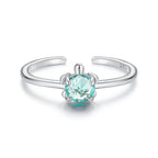 925 Sterling Silver White Gold Plated Transparent Glass Turtle Ring