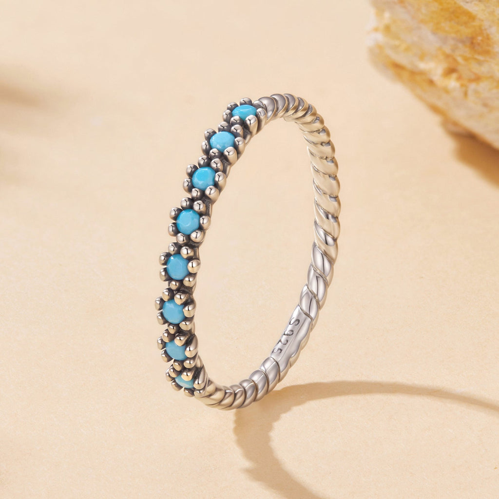 925 Sterling Silver Synthetic Turquoise Ring Size 6.0