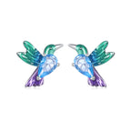 925 Sterling Silver White Gold Plated Earrings with Enamel and CZ - 10*8mm