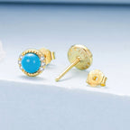 925 Sterling Silver Earrings with Synthetic Turquoise and CZ in Gold Plating