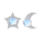 925 Sterling Silver White Gold Plated Moonstone & CZ Earrings