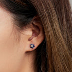 925 Sterling Silver Enamel CZ Stud Earrings in Platinum Plating