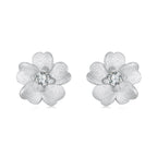 925 Sterling Silver Earrings with Pavé Setting CZ and White Gold Plating, 0.8cm for Women