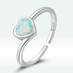 925 Sterling Silver Translucent Opal Oxidized Silver Ring for Women