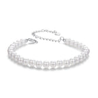 925 Sterling Silver Adjustable White Gold Plated Bracelet with Synthetic Pearl for Women