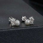 925 Sterling Silver 0.1 Carat Moissanite and Pearl Earrings for Women