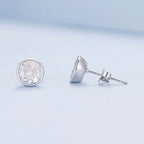 925 Sterling Silver Earrings with Pavé Setting CZ, 7mm, Plated Platinum for Women