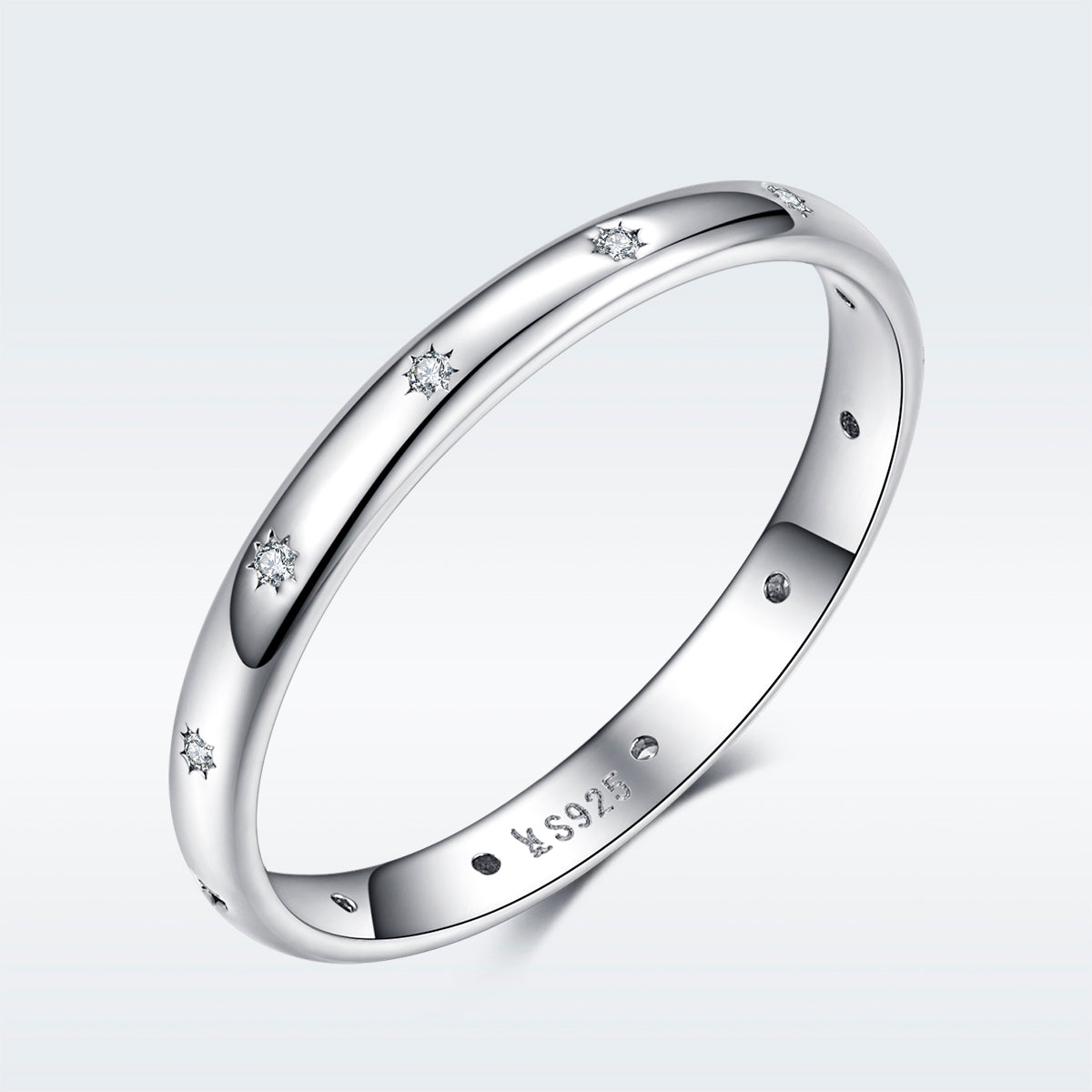 925 Sterling Silver Size 6.0 Platinum Plated Pavé Setting CZ Ring for Women