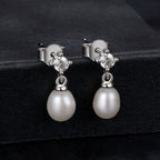 925 Sterling Silver Moissanite 0.10 Carat Earrings with Freshwater Pearl for Women