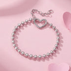 925 Sterling Silver 16+5cm White Gold Plated Heart Bracelet for Women