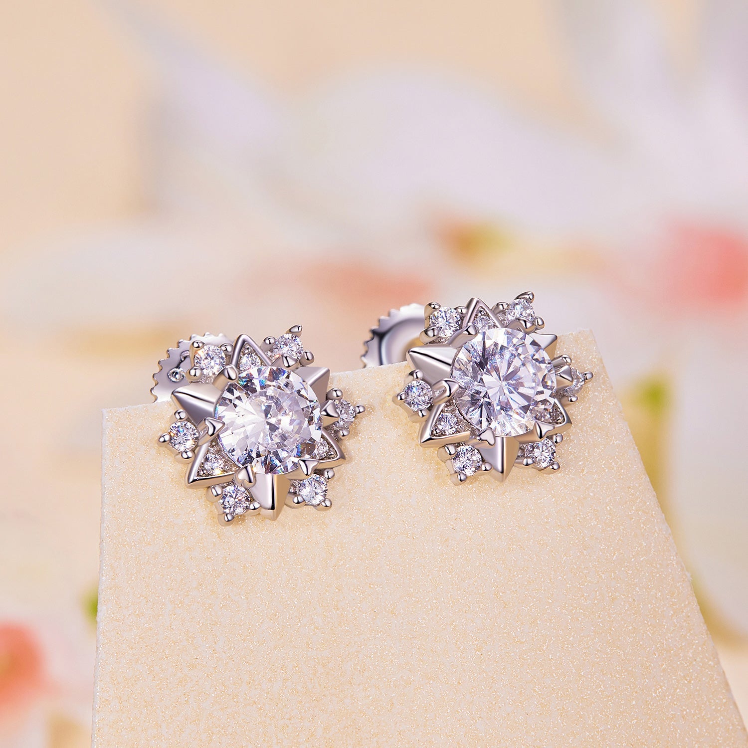 925 Sterling Silver 5.0mm Moissanite Earrings with CZ, 1.0cm for Women