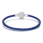 925 Sterling Silver Leather Rope Bracelet 17cm - Oxidized Silver for Women