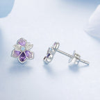 925 Sterling Silver Earrings with Nano Opal Stone and CZ, White Gold Plated, 0.7cm, for Women