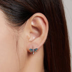 925 Sterling Silver Dragonfly Earrings with CZ and Enamel - 0.9 cm for Women