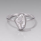 925 Sterling Silver Ring with Transparent Glass and CZ, 0.15cm Width, for Women